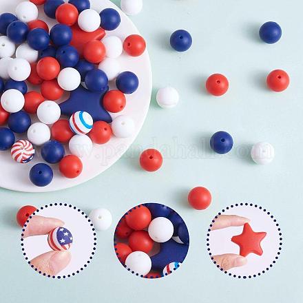104 pièces 4 juillet nous fête de l'indépendance perles de silicone patriotique bleu rouge blanc perles étoiles rondes drapeau américain étoiles et rayures perles pour la fête de l'indépendance bricolage artisanat maison plateau à plusieurs niveaux décor JX601A-1