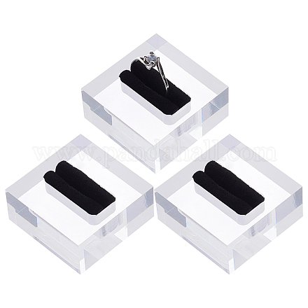 FINGERINSPIRE 3Pcs Clear Acrylic Ring Display Stand with Black Velvet 4x4x1.9cm Square Transparent Ring Display Holder Ring Storage for Store Showcase and Home Jewelry Organize RDIS-FG0001-20-1