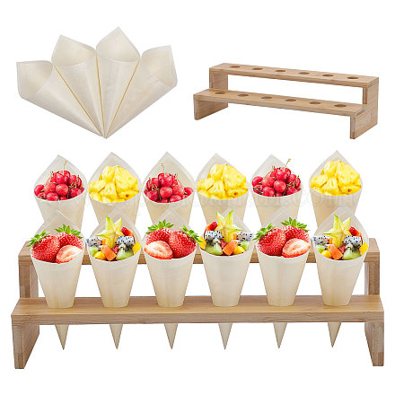 GLOBLELAND 100 Pcs Wooden Ice Cream Cone Holders with 12 Holes Bamboo Food Cone Display Stand Charcuterie Cones Holder for Ice Cream Charcuterie Restaurants Party AJEW-GL0001-82-1
