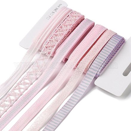 18 ヤード 6 スタイルのポリエステル リボン  DIY手作りクラフト用  髪のちょう結びとギフトの装飾  ピンクのカラーパレット  プラム  3/8~1/2インチ（9~12mm）  約3ヤード/スタイル SRIB-Q022-D06-1