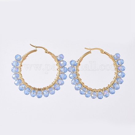 Electroplate Glass Faceted Rondelle Hoop Earrings X-EJEW-JE04021-02-1