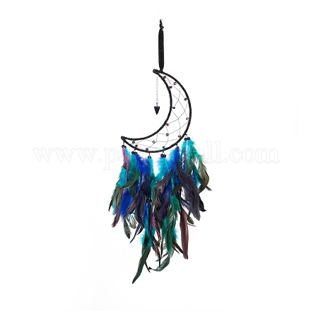 Toile/filet tissé en fil de fer avec des décorations de pendentifs en plumes AJEW-B017-32-1