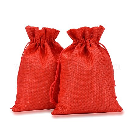 ポリエステル模造黄麻布包装袋巾着袋  レッド  18x13cm X-ABAG-R004-18x13cm-01-1