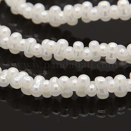 Pearl Luster Plated Glass Bone Beads Strands GLAA-A029A-PL01-1