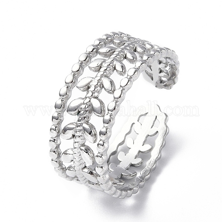 304 anillo de puño abierto de rama frondosa de acero inoxidable para mujer RJEW-C046-02P-1