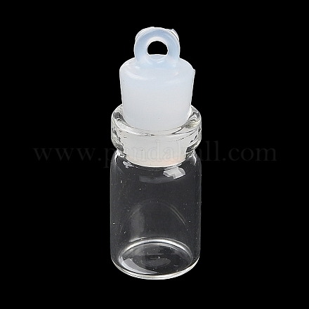 クリアガラスのウィッシングボトルペンダント  プラスチックシールプラグ付き  コラム  28x10mm  穴：2mm GLAA-A010-01K-1