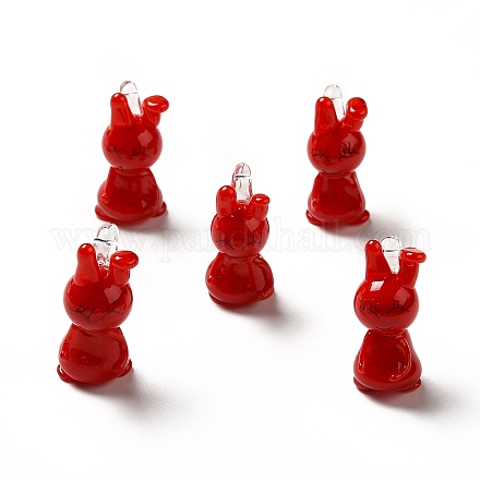 手作りランプワークペンダント  ウサギのチャーム  暗赤色  26~27.5x12~13.5x18~18.5mm  穴：1.8~2.5mm LAMP-TAG0001-06-1