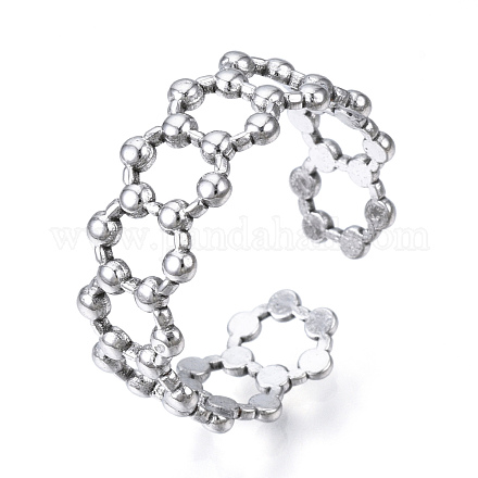 304 Stainless Steel Hexgon Open Cuff Ring for Women RJEW-N040-32-1