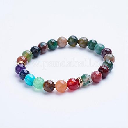 Natural Indian Agate Beaded Stretch Bracelets BJEW-P072-C02-1