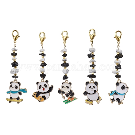 Panda Alloy Enamel Pendant Decorations HJEW-JM01515-1