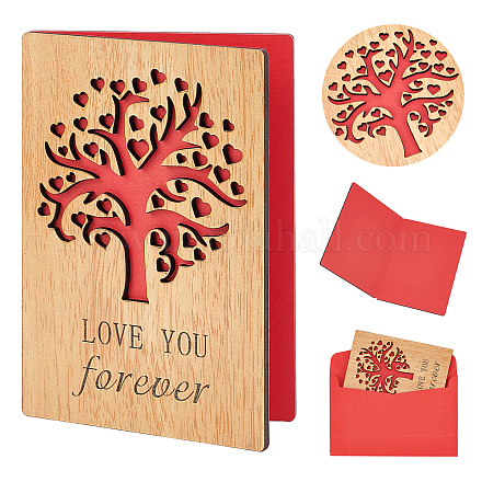 CRASPIRE Tree of Life Greeting Card Love You Forever Wooden Anniversary Card Birthday Card with Envelope DIY-CP0006-75J-1