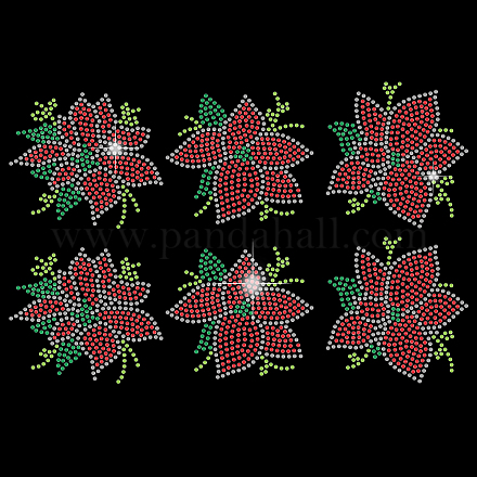 SUPERDANT Christmas Flower Iron on Rhinestone Red Poinsettia T-shirt Crystal Heat Transfer Hot fix Rhinestone Bling DIY Decals for Christmas Costume Decor Vest Shoes Hat Jacket DIY Accessories DIY-WH0303-110-1