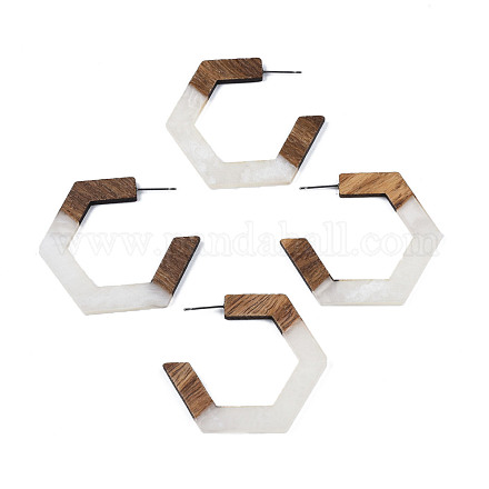 Pendientes de medio aro hexagonales para mujer EJEW-N017-006C-1