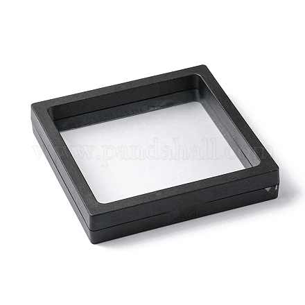 正方形の透明なpe薄膜サスペンションジュエリーディスプレイボックス  リングネックレスブレスレットイヤリング収納用のフローティングフレームディスプレイ  ブラック  11x11x2cm  内径：9.4x9.4のCM CON-YW0001-37-1