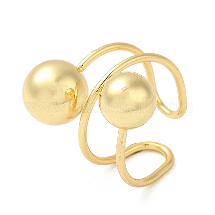 Rack Plating Brass Round Ball Beaded Open Cuff Rings RJEW-E290-07G-1