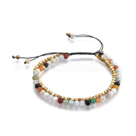 Bracelets multi-rangs de perles d'amazonite de fleurs naturelles BJEW-JB04120-02-1