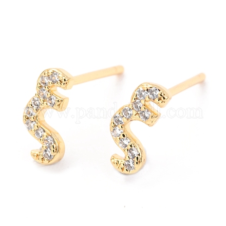 Brass Micro Pave Clear Cubic Zirconia Stud Earrings EJEW-O103-09G-1