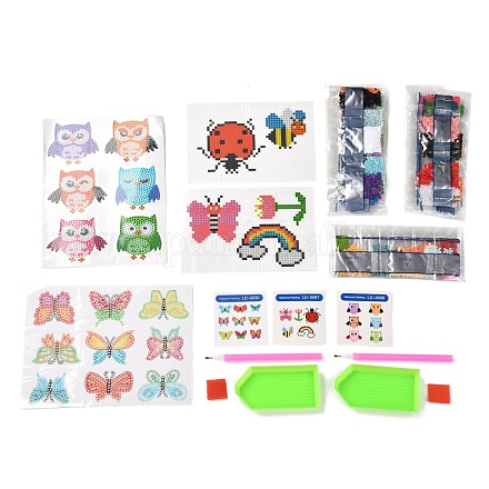 Kits de pegatinas de pintura de diamantes de búho y mariposa e insectos para niños DIY-O016-10-1
