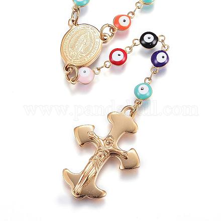 Handmade Rosary Bead Necklaces NJEW-H428-02G-1