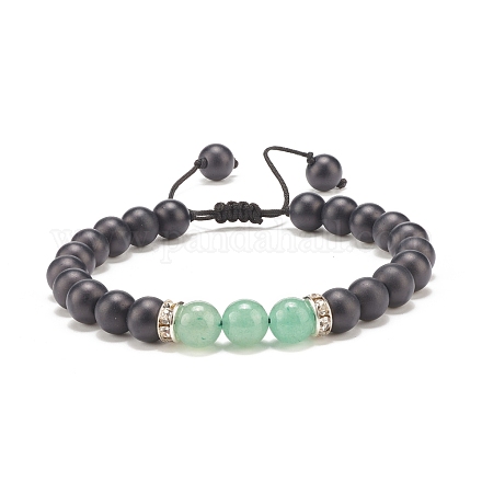 Armband mit geflochtenen Perlen aus natürlichem Lavagestein und grünem Aventurin BJEW-TA00115-04-1