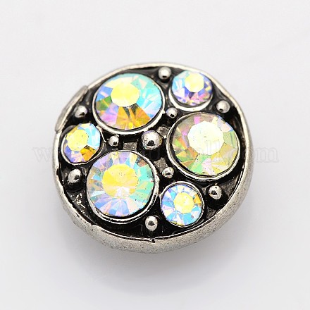 Flat Round Antique Silver Zinc Alloy Grade A Rhinestone Jewelry Snap Buttons SNAP-O020-06C-NR-1