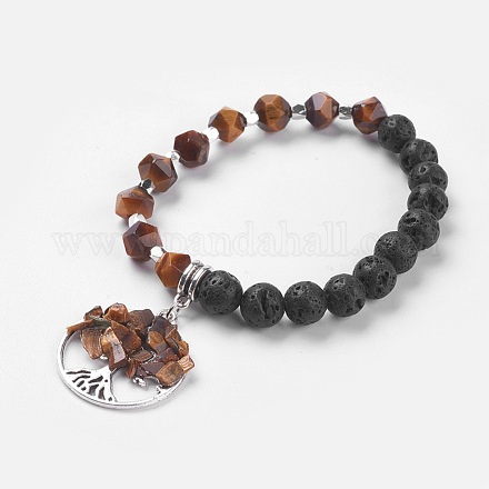 Natural Tibetan Agate & Lava Rock Stretch Bracelets BJEW-JB03953-01-1