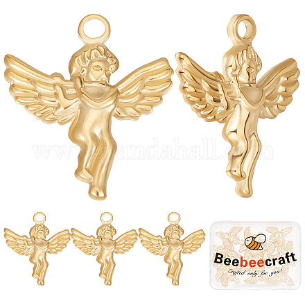 Beebeecraft 1 Box 14Pcs Angel Charms 18K Gold Plated Stainless Steel Angel Wings Fairy Pendants Charm for Women Necklace Bracelet Earring Craft Jewellery Making STAS-BBC0001-82-1