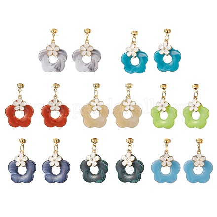 8 paire de boucles d'oreilles pendantes en alliage émaillé 8 couleurs avec imitation acrylique de pierres précieuses EJEW-JE05237-1