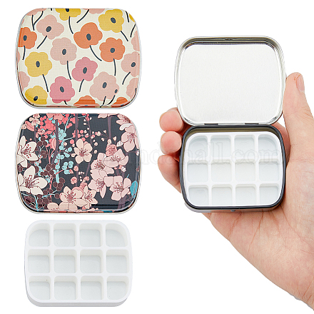 DICOSMETIC 2Pcs Mini Watercolor Palettes Empty Watercolor Tins with Lid Rectangle Painting Tray Flower Pattern Paint Storage Container Multifunctional Art Supplies for Light Travel Painting AJEW-DC0001-13-1