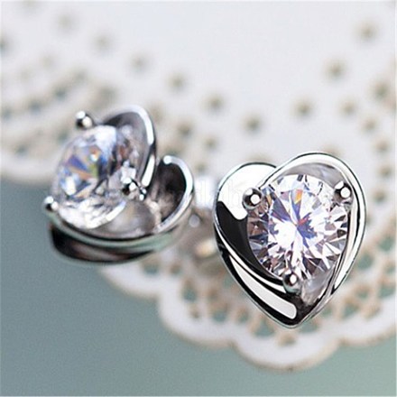 Heart Cubic Zirconia Stud Earrings for Girl Women EJEW-BB46127-B-1