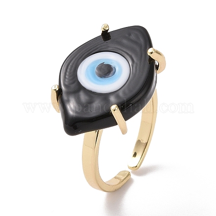 Lampwork Oval with Evil Eye Open Cuff Ring RJEW-I086-13G-03-1