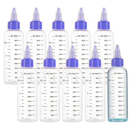 BENECREAT 10 Pack 100ml/3.4 oz Plastic Squeeze Bottles with Scale PET Transparent Blue Twist Cap Bottles Graduated Squeeze Dispensing Bottles for Ink Liquid AJEW-WH0258-692A-1