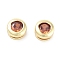 Brass with Single Cubic Zirconia Slide Charms, Flat Round, Real 18K Gold Plated, Chocolate, 5.5x3.5mm, Hole: 3x0.6mm
