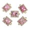 Natural Rhodonite Faceted Rectangle Links, Rack Plating Brass Micro Pave Clear Cubic Zirconia Connector Charms, Golden, 11.5x18x4.5mm, Hole: 1.4mm