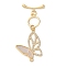 Brass Micro Pave Clear Cubic Zirconia Toggle Clasps, with Shell, Butterfly, Real 18K Gold Plated, Bar: 8x18x3mm, Hole: 1.5mm, Butterfly: 40.5mm, Hole: 1.3mm