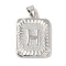 Rack Plating Brass Pendants, Long-Lasting Plated, Lead Free & Cadmium Free, Square with Letter Charms, Letter H, 24x17x2.5mm, Hole: 4x3.5mm