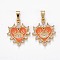 Brass Clear Cubic Zirconia Pendants, with Enamel, Long-Lasting Plated, Real 18K Gold Plated, Heart and Eye, Orange, 23x19x3mm, Hole: 2.5x6mm