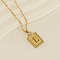304 Stainless Steel Micro Pave Clear Cubic Zirconia Rectangle with Hollow Letter Pendant Necklaces, Real 18K Gold Plated, Letter L, 17.72 inch(45cm)