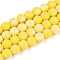 Frosted Opaque Glass Beads Strands, Round, Half Plated, AB Color Plated, Yellow, 8~8.5mm, Hole: 1mm, about 51~53pcs/strand, 14.57~15.35 inch(37~39cm)