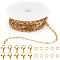 10M 304 Stainless Steel Textured Cable Chains, Soldered, with Spool, Knurling, 50Pcs Open Jump Rings with 20Pcs  Lobster Claw Clasps, Golden, 3.5~10x2.5~6x0.4~3mm