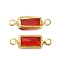 Brass Pave K9 Glass Connector Charms, Rectangle Links, Golden, Red, 11.5x3.5x1.5mm, Hole: 1mm