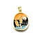 Brass Enamel Pendants, with ABS Imitation Pearl, Oval with Flower Charm, Long-Lasting Plated, Lead Free & Cadmium Free, Rack Plating, Real 18K Gold Plated, 23x17.5x5mm, Hole: 4.5x2.5mm
