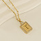 304 Stainless Steel Micro Pave Clear Cubic Zirconia Rectangle with Hollow Letter Pendant Necklaces, Real 18K Gold Plated, Letter T, 17.72 inch(45cm)