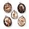 Electroplate Natural Shell Pendants, Brass Oval Charms with Iron Snap on Bails, Platinum, 37~49x27~37.5x13.5~25mm, Hole: 7x3.5mm