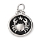 304 Stainless Steel Enamel Pendants, with Jump Ring, Flat Round with Constellation, Stainless Steel Color, Cancer, 20.5x17x2.5~3.5mm, Hole: 4x6mm
