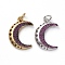 Brass Micro Pave Medium Violet Red Cubic Zirconia Pendants, with Jump Rings, Moon with Star, Mixed Color, 19x13x3mm, Hole: 3mm
