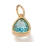 PVD Vacuum Plating 304 Stainless Steel Cubic Zirconia Pendant, Triangle, Golden, Dark Turquoise, 12.5x9.5x5mm, Hole: 5mm