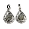 Natural Labradorite Pendants, Rack Plating Brass Hollow Teardrop Charms, Cadmium Free & Lead Free, Platinum, 29.5x19.5x7.5mm, Hole: 7.5x5mm
