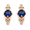 Brass Pave Faceted Glass Connector Charms, Chinese Knot Links, Golden, Dark Blue, 15.5x6.5x3.5mm, Hole: 1mm