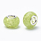 Crackle Resin European Beads, Large Hole Beads, with Silver Color Plated Brass Cores, Rondelle, Light Green, 13.5~14x8.5~9mm, Hole: 5mm
